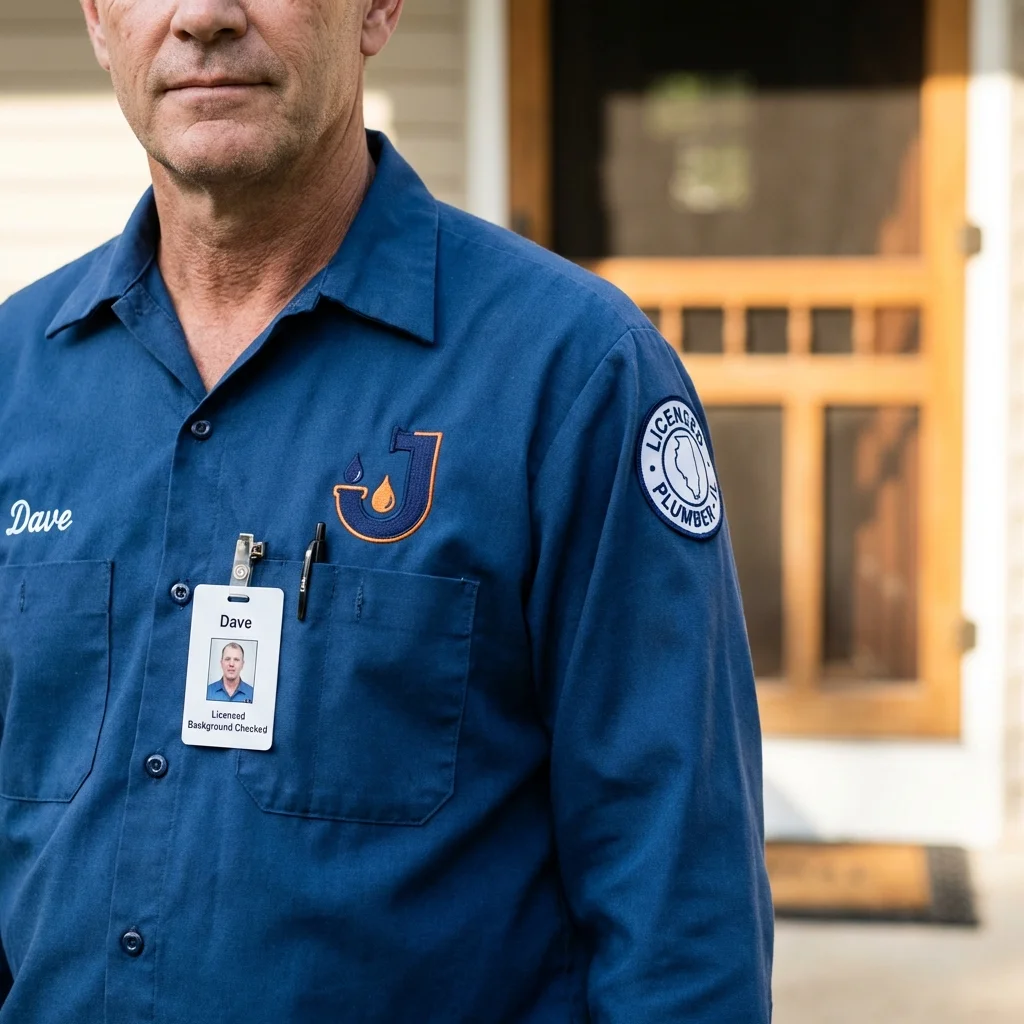 Licensed plumber showing ID badge in Napoleon, MI