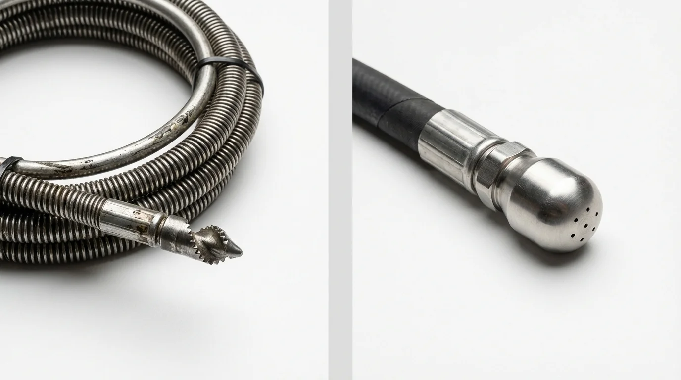 Drain snake cable and hydro jetting nozzle used for drain cleaning in Napoleon, MI