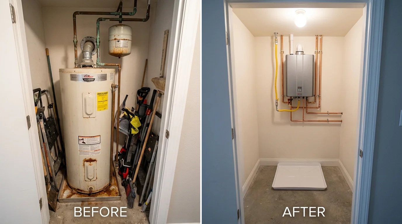 Tank water heater versus wall-mounted tankless unit comparison for Napoleon, MI homeowners