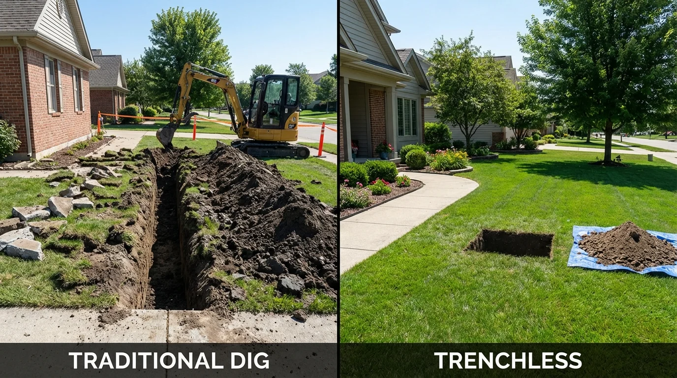 Trenchless sewer repair with minimal yard damage versus traditional excavation in Napoleon, MI